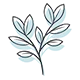 Simple line drawing of a leafy branch with a soft blue shadow