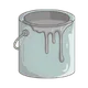 Silver grey paint can with dripping paint.