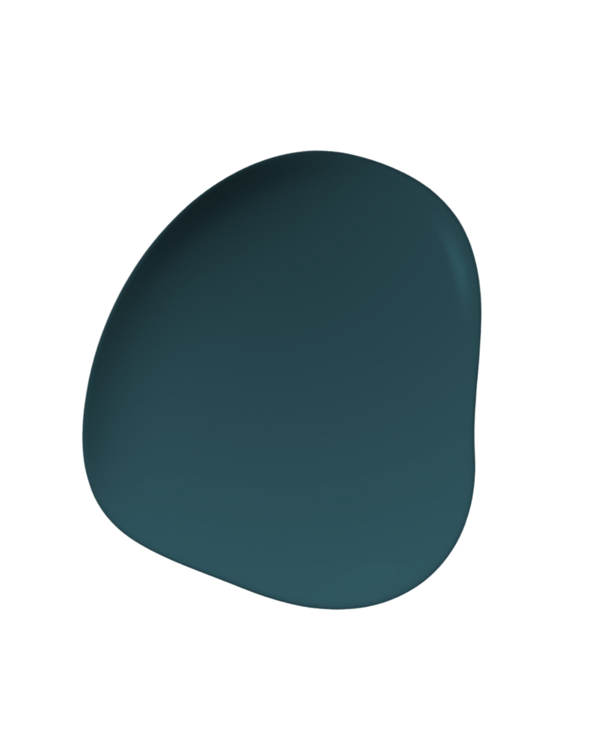 Dark teal paint chip with rounded edges on a white background